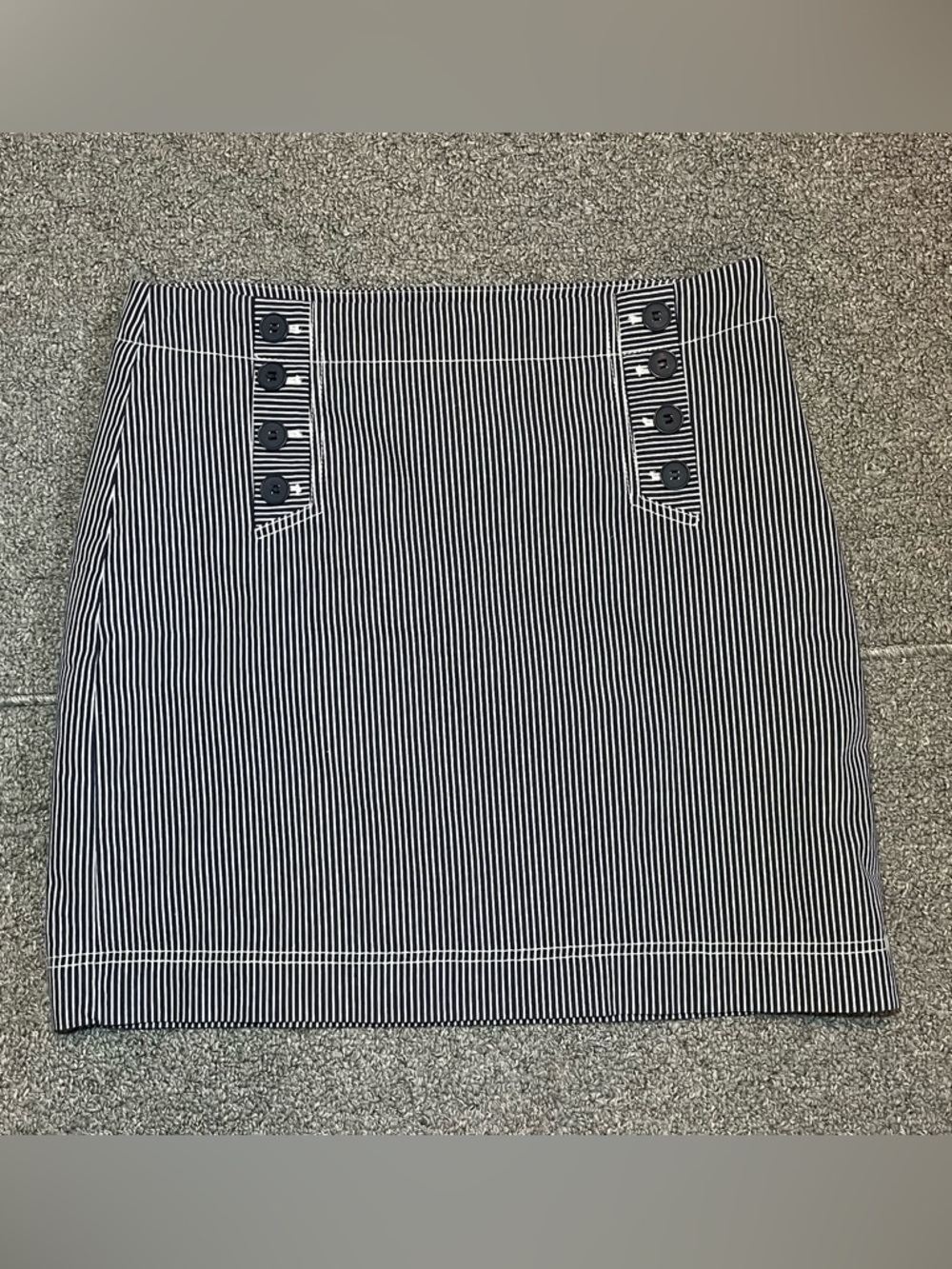 Talbots Seersucker Striped A Line Skirt Size 12P Blue Lined Cotton Blend